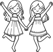 Girl Friends Together Cartoon. vector