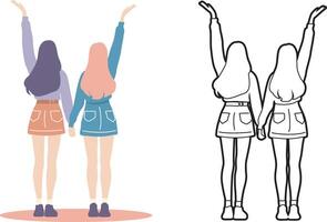 Girl Friends Together Illustration. vector