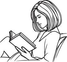 Woman Read Book Sketch Drawing. vector