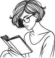 mujer leer libro bosquejo dibujo. vector