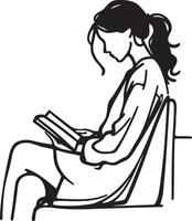 mujer leer libro bosquejo dibujo. vector