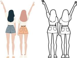 Girl Friends Together Illustration. vector