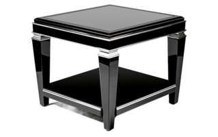 Sleek Black Lacquer Table with Shiny Chrome Touches On Transparent Background png