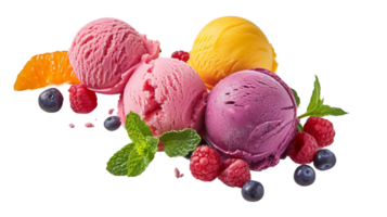 A Canvas of Mixed Fruits in Ice Cream on Transparent Background png