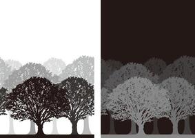monocromo tiempo de día y noche hora sin costura bosque silueta ilustración conjunto con texto espacio. horizontalmente repetible vector