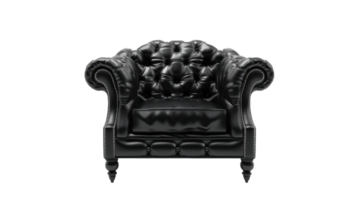 Black Leather Comfort Armchair, on transparent background, format png