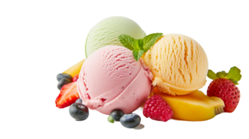A Medley of Fruits in Ice Cream Extravaganza on Transparent Background png