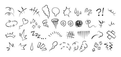 Anime comic emoticon element graphic effects hand drawn doodle illustration set. vector