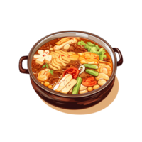 Sticker of Korean Hot Pot with Tofu and Vegetables on Transparent Background png