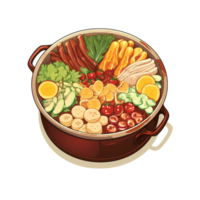 Sticker of Hot Pot with Assorted Vegetables and Meats with Transparent Background png