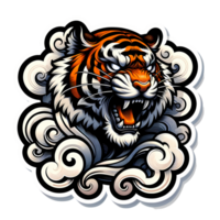 Roaring Tiger with Swirling Clouds Illustration png