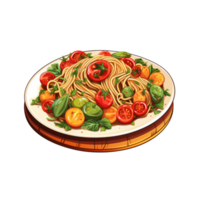 Sticker of Spaghetti Pasta with Tomatoes and Basil on Transparent Background png