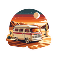 Vintage Van on Desert Road at Sunset Illustration png