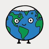 Cute cartoon earth planet. Globe character with legs. North pole, melting glaciers, global warming concept vector