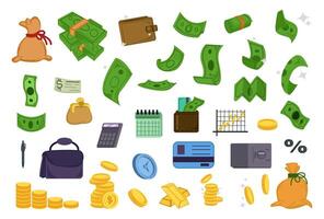 set of investment and business gold money illustrations vector