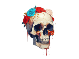 flower skull illustration, t-shirt, icon, mascot, sticker png