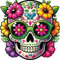 Day of the Dead Sugar Skull with Marigolds and Sunglasses png