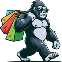 stylish gorilla carrying a shopping bag png