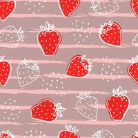 Strawberry Summer Fruit Striped Seamless Pattern vector
