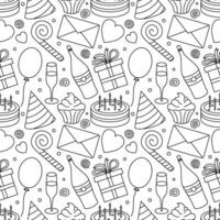 Happy birthday pattern. Seamless birthday background. Illustration with cake, gift box, party hat, balloons. vector