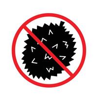 No durians. Fruit with strong potent smell not allowed illustration icon sign with red cross isolated on square white background. Simple flat signage drawing. vector