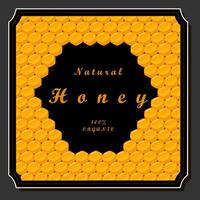 Illustration on theme for label of sugary flowing down honey in honeycomb with bee vector