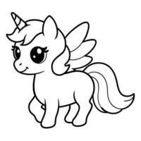 Adorable Chibi Unicorn Line Art vector