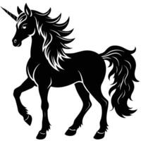 mágico unicornio silueta negro y blanco vector