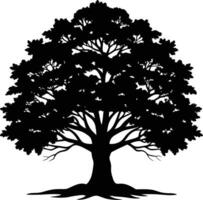 roble árbol silueta negro en blanco antecedentes vector