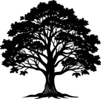 Oak tree silhouette black on white background vector