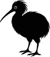 A black and white silhouette of a kiwi bird vector