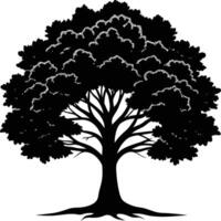 Oak tree silhouette black on white background vector