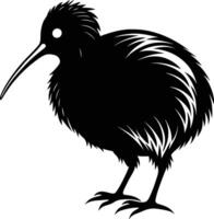 A black and white silhouette of a kiwi bird vector