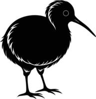 A black and white silhouette of a kiwi bird vector