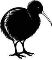 A black and white silhouette of a kiwi bird vector