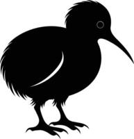 A black and white silhouette of a kiwi bird vector