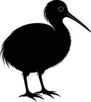 A black and white silhouette of a kiwi bird vector