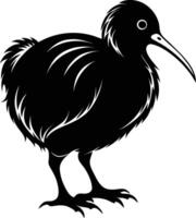 A black and white silhouette of a kiwi bird vector