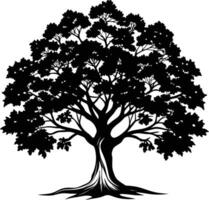 Oak tree silhouette black on white background vector