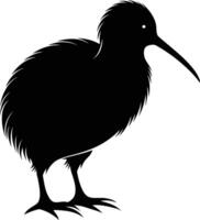 A black and white silhouette of a kiwi bird vector