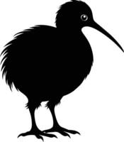 A black and white silhouette of a kiwi bird vector