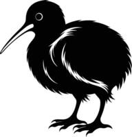 A black and white silhouette of a kiwi bird vector