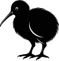 A black and white silhouette of a kiwi bird vector