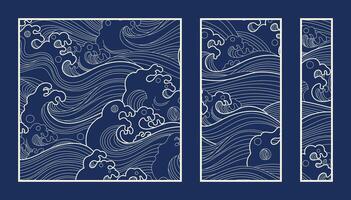 Blue sea wave pattern collection. Laser cut with line design pattern. Design for wood carving, wall panel decor, metal cutting, wall arts, cover background, wallpaper and banner. vector