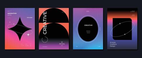 Gradient abstract cover background set. Minimalist style cover template with geometric shapes, frame, colorful and liquid color. Modern wallpaper design perfect for social media, idol poster. vector