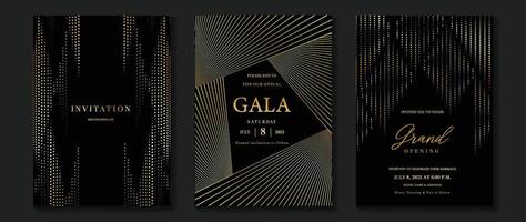 lujo invitación tarjeta antecedentes . dorado elegante geométrico forma, oro líneas degradado en oscuro antecedentes. prima diseño ilustración para gala tarjeta, grandioso apertura, boda, fiesta invitación. vector