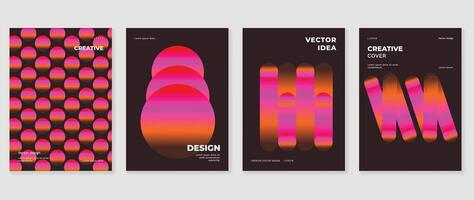 Abstract gradient background set. Minimalist style cover template with vibrant perspective 3d geometric prism shapes collection. Ideal design for social media, poster, cover, banner, flyer. vector