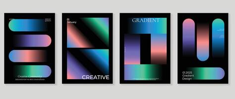 Abstract gradient background set. Minimalist style cover template with vibrant perspective 3d geometric prism shapes collection. Ideal design for social media, poster, cover, banner, flyer. vector