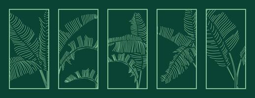 Green banana leaf pattern collection. Laser cut with line design pattern. Design for wood carving, wall panel decor, metal cutting, wall arts, cover background, wallpaper and banner. vector