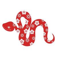 Chinese New Year snake character . Zodiac sign year of the snake with cherry blossom flower pattern on snake red color. Illustration design of background, card, sticker, calendar. vector